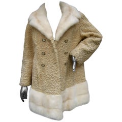 Retro Schiaparelli Paris Rare Blonde Mink Trim Persian Lamb Coat circa 1960s 