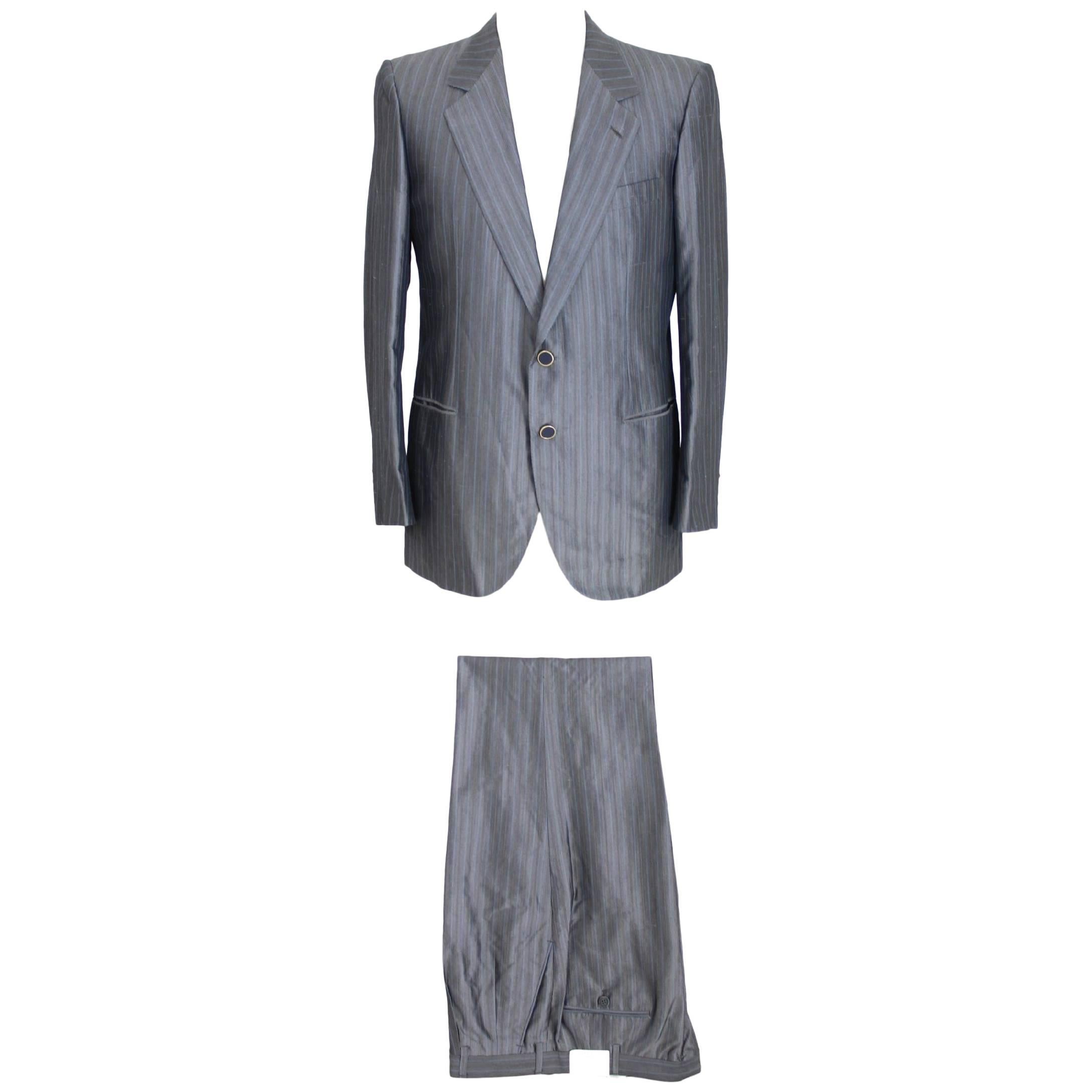 Brioni Suit Pants Jacket Trousers Pinstripe Vintage Gray Silk 