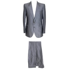 Brioni Suit Pants Jacket Trousers Pinstripe Used Gray Silk 