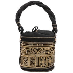 Fendi Black Leather Gold Embossed Bucket Bag