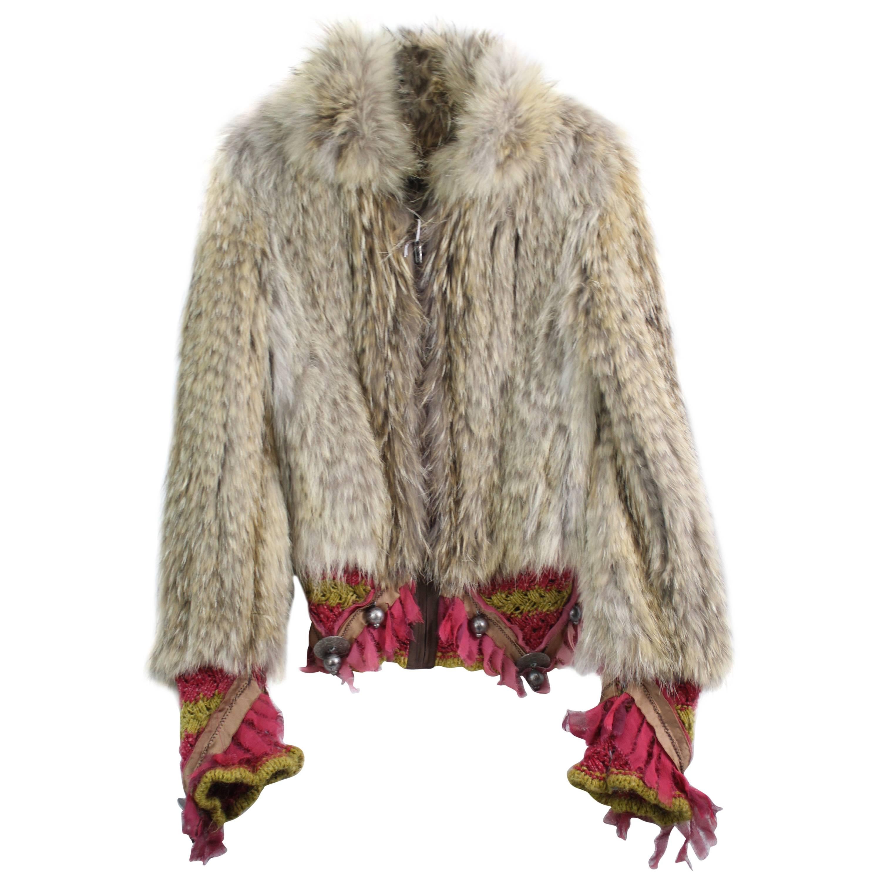 John Galliano Knitted  Coyote Fur Mohair and Silk Jacket. Size S