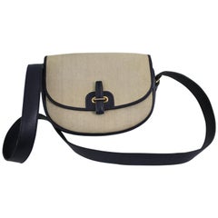 Vintage 60's Hermes Balle de Goldf Beige Canvas and Navy Leather Bag