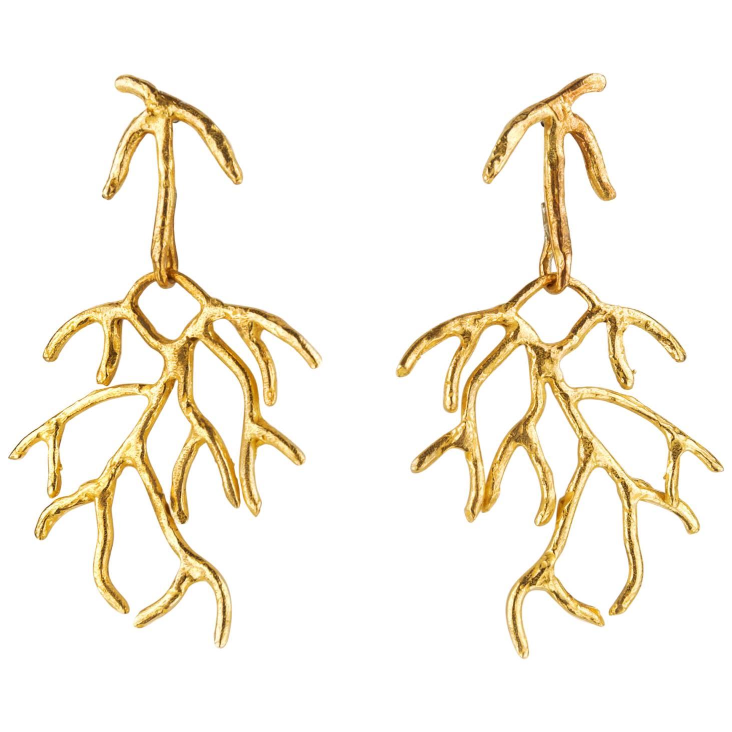 Giulia Barela Gold Plated Bronze Salix Earrings For Sale