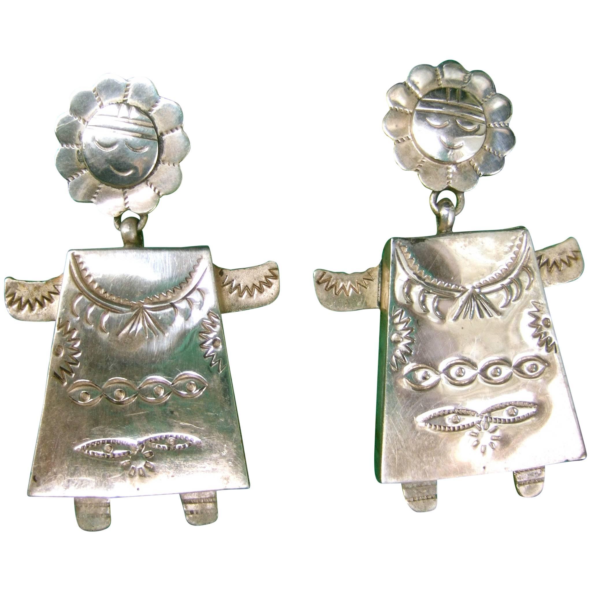 Sterling Figural Mexican Artisan Dangle Earrings circa 1980s