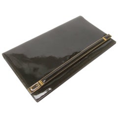 Gucci Italy Sleek Black Patent Leather Clutch Bag, circa 1970s