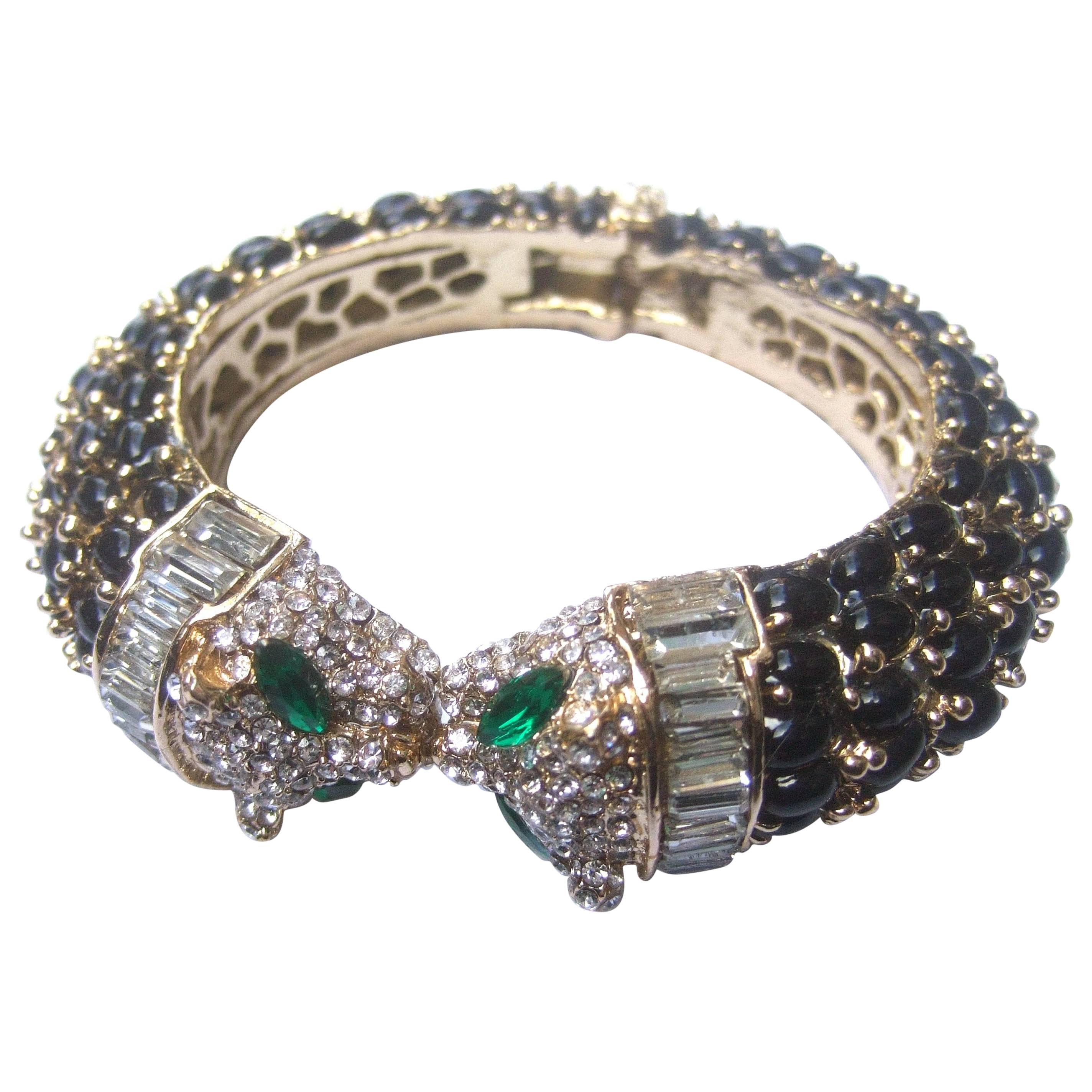 Crystal and Glass Jeweled Panther Bracelet, 21st Century