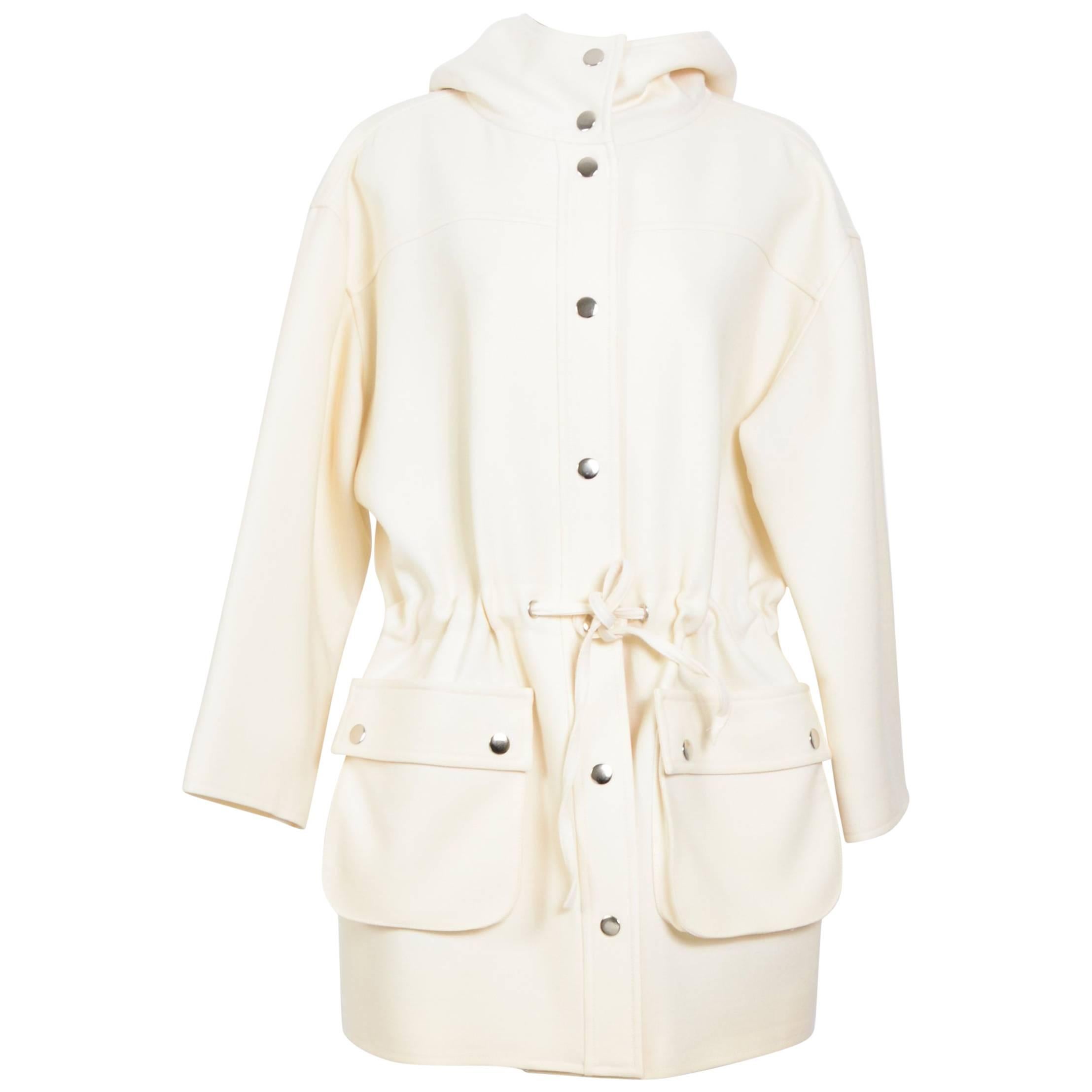 Courreges cream wool oversized drawstring waist hooded jacket