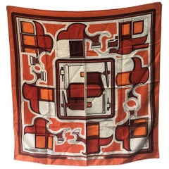 Hermes Vintage Les Coup Silk Scarf in Orange, circa 1970s