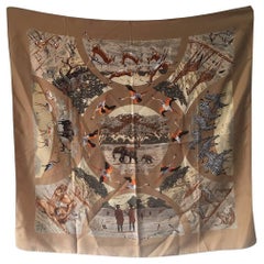 RARE Hermes Vintage Tanzanie Silk Scarf in Tan c1970s