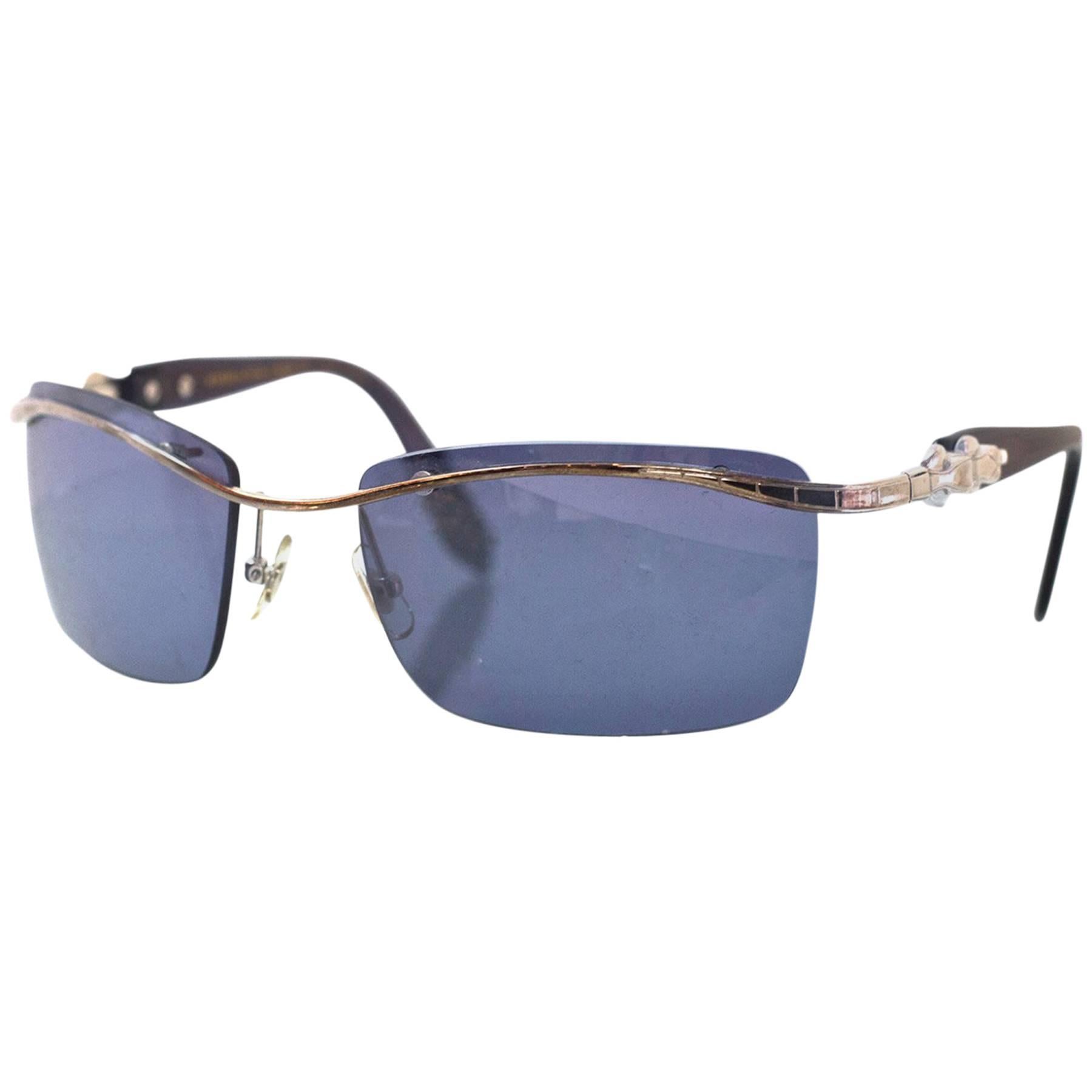 Kieselstein-Cord Black Super Star Mirrored Sunglasses with Case