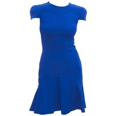 Alexander McQueen Cobalt Blue Flared Crepe Dress