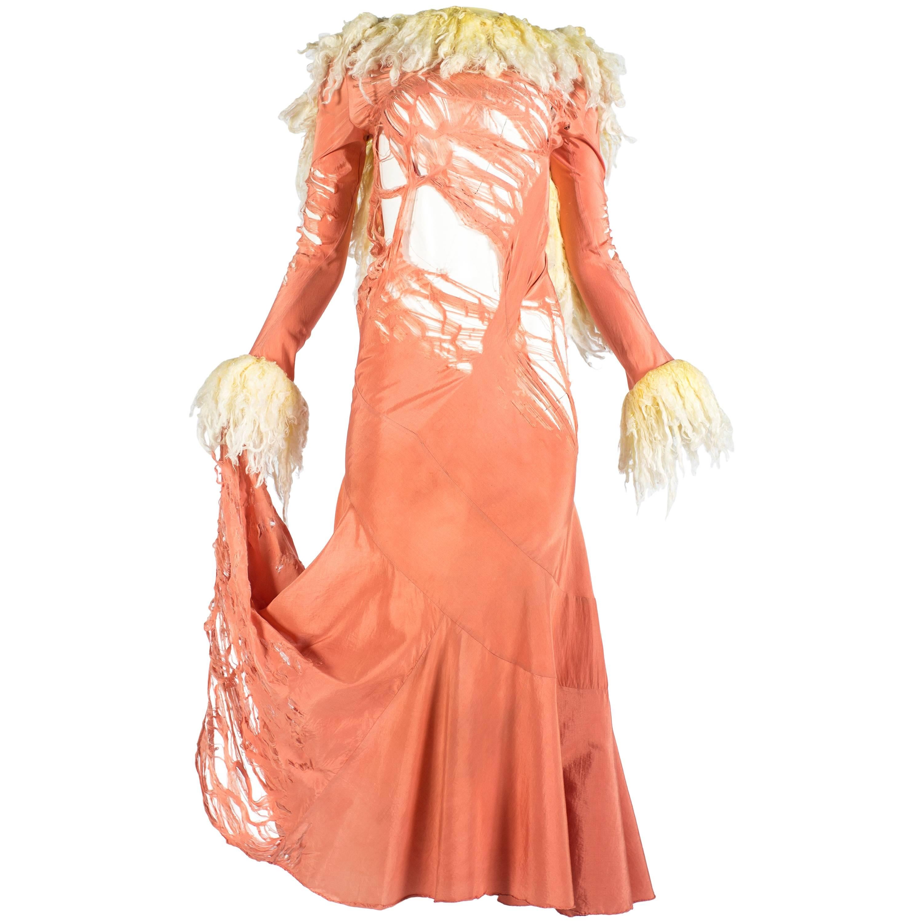 John Galliano distressed silk crepe de chine bias cut evening dress, ss 1992