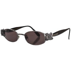 Kieselstein-Cord Black Small Le Croc Titanium Sunglasses with Case