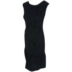 1957 Balenciaga Haute-Couture Black Wool Bow Trimmed Flounce Cocktail Dress