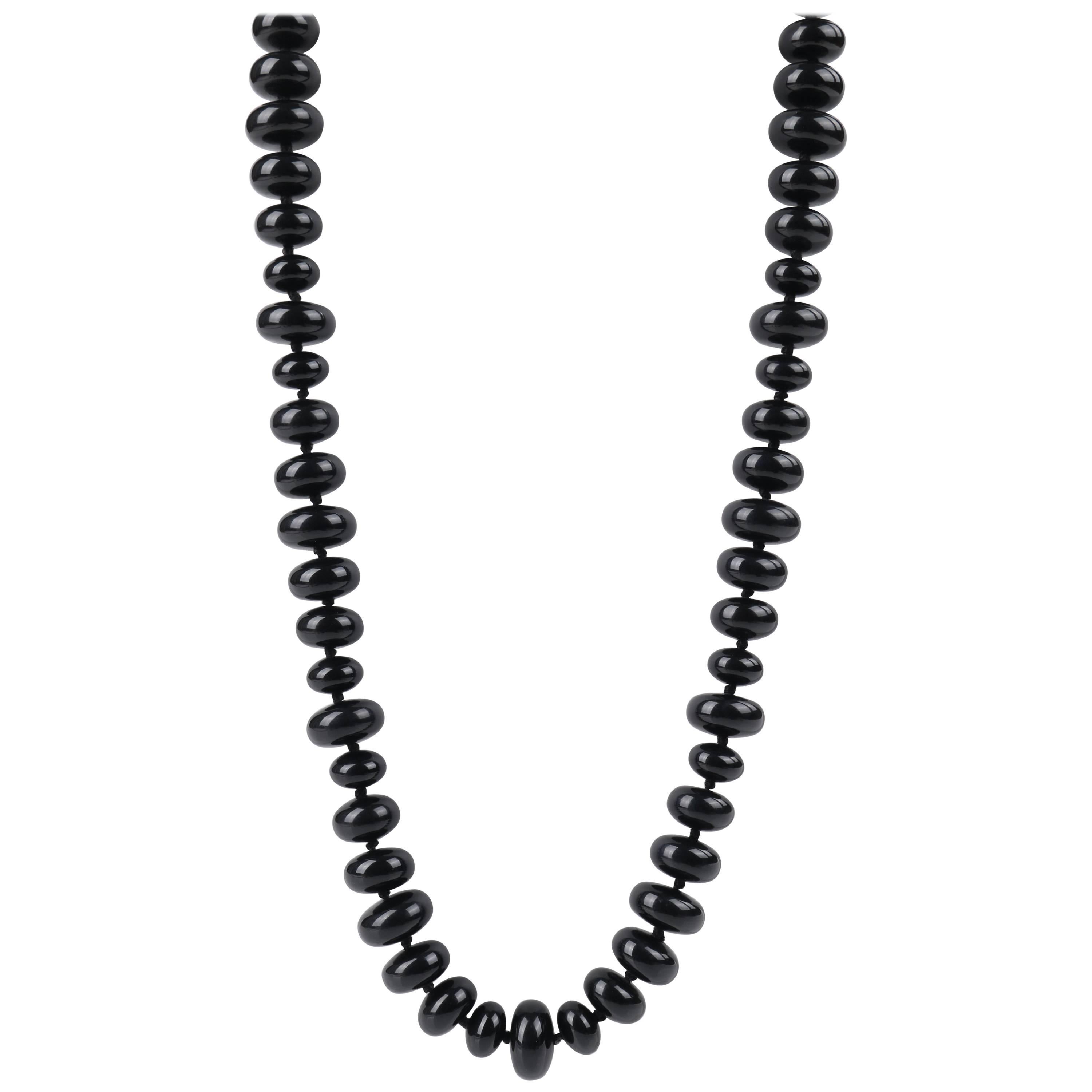 c.1940's Black Onxy Rondelle Beaded Long Lucite Necklace