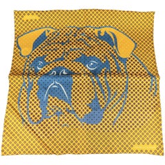 Men's TURNBULL & ASSER Yellow & Blue Polka Dot Bull Dog Print Silk Pocket Square