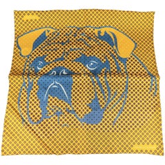 Men's TURNBULL & ASSER Yellow & Blue Polka Dot Bull Dog Print Silk Pocket Square