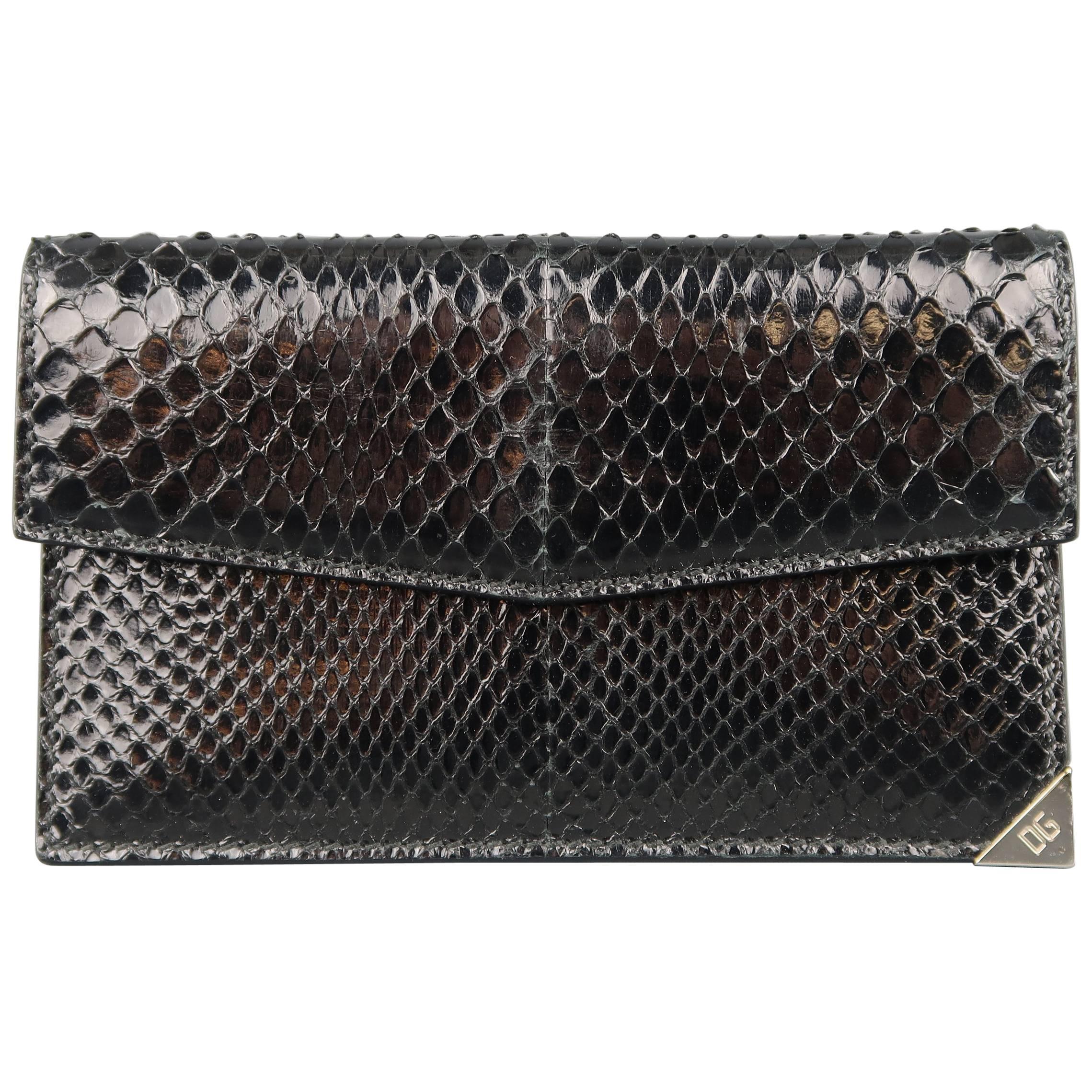 DOLCE & GABBANA Black Snake Skin Leather Card Holder Wallet