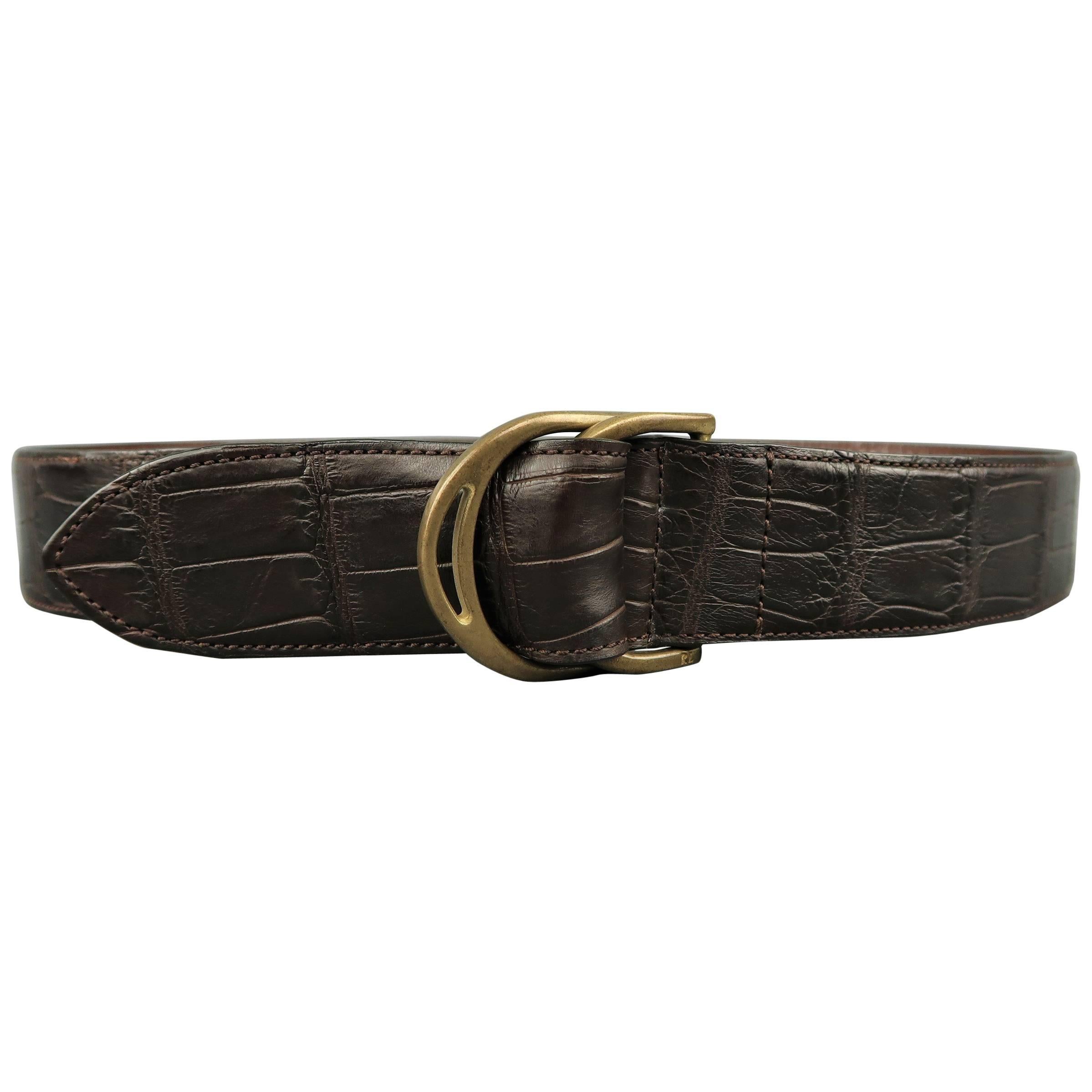 Men's RALPH LAUREN Brown Alligator Leather Double D Ring Belt