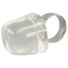 MAISON MARTIN MARGIELA MM6 6.5 Silver Tone Clear Ice Cube Ring