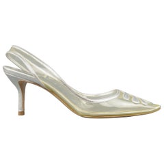 Vintage ROGER VIVIER Size 7.5 Clear Vinyl & Silver Leather Slingback Pumps