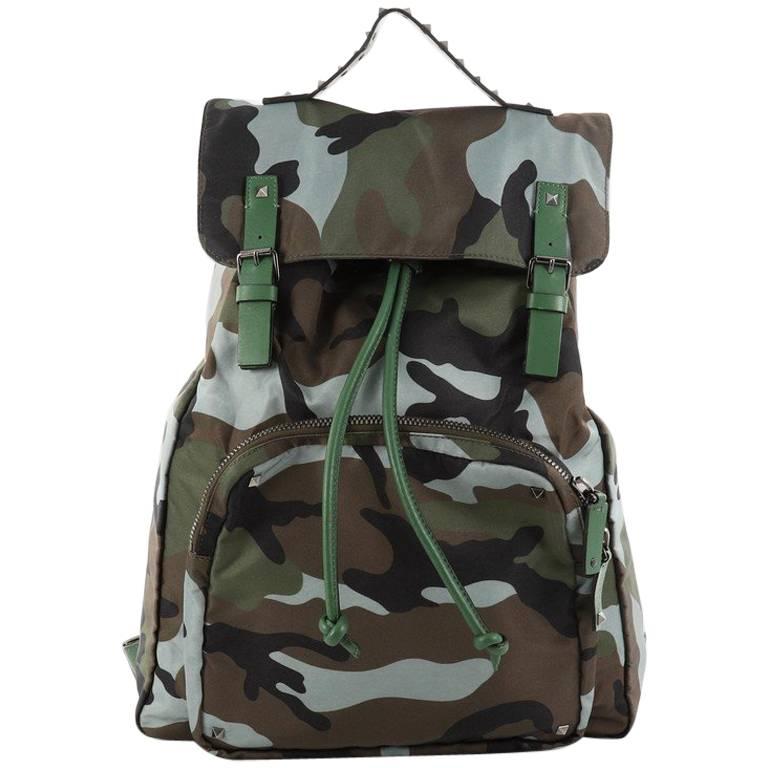 Valentino Top Flap Backpack Camo Nylon Large