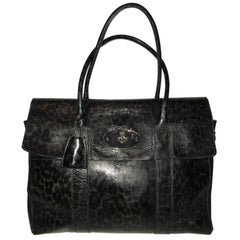 A Mulberry Bayswater Umhängetasche aus patentiertem Leder mit Leopardenmuster in Blau/Schwarz