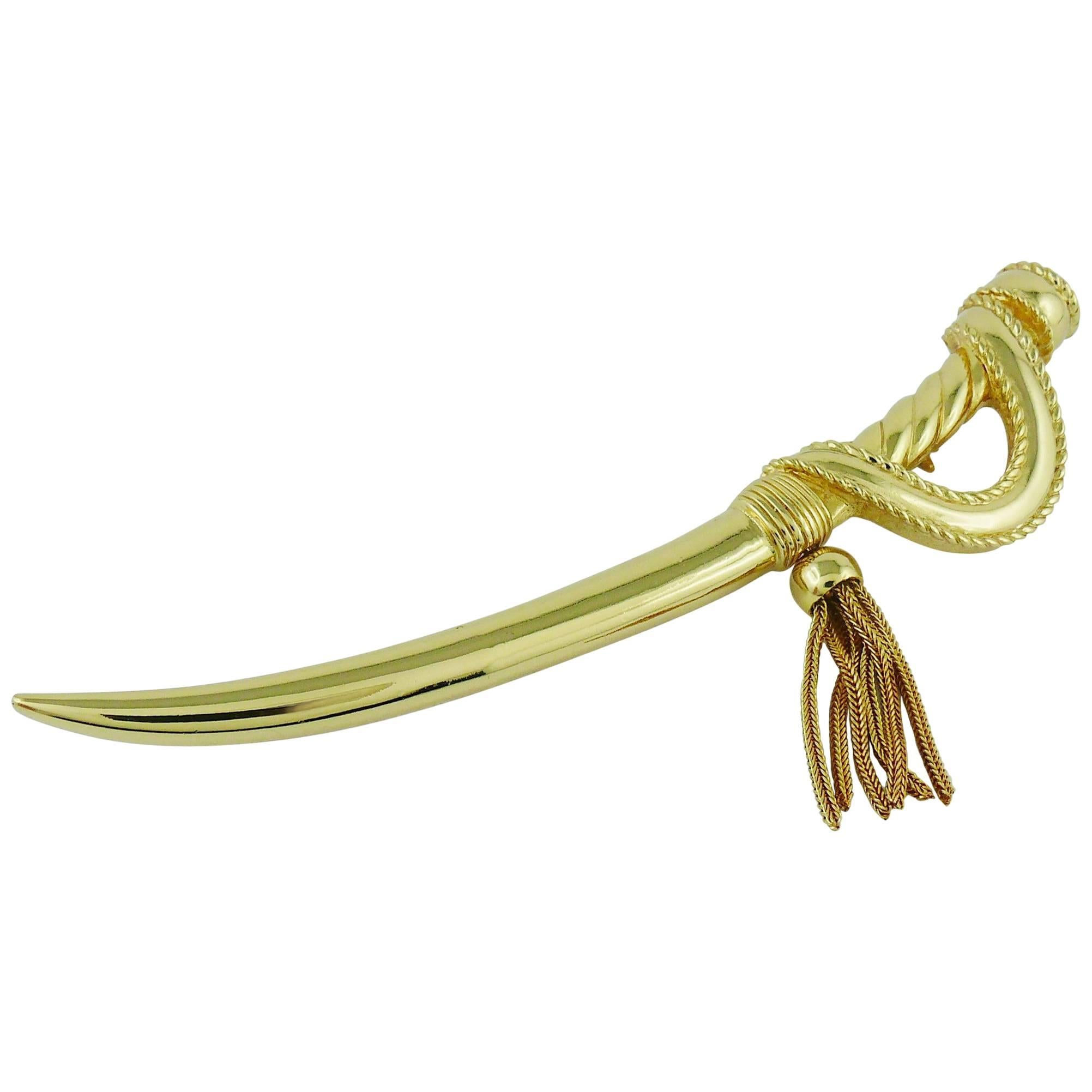 Christian Dior Vintage Gold Toned Saber Sword Brooch For Sale