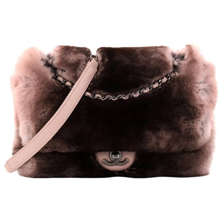 Chanel Chain Zip CC Flap Bag Fur and Quilted Lambskin Medium at 1stDibs