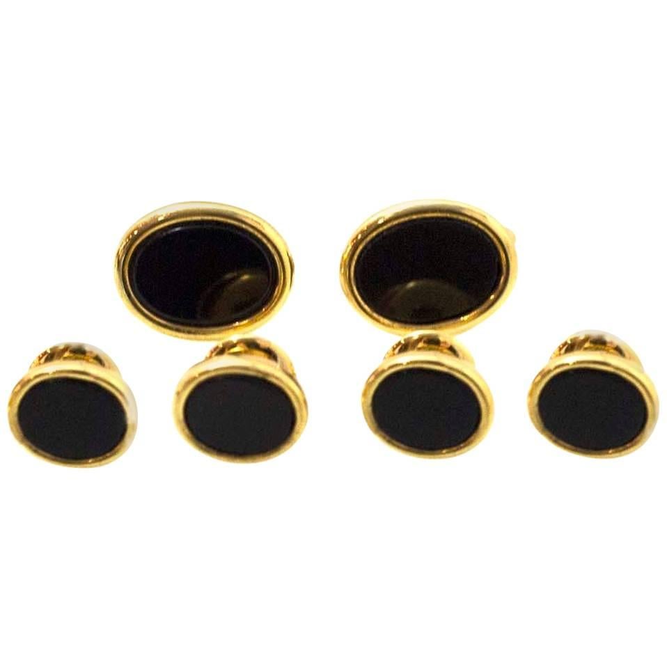 Pierre Cardin Black Onyx & Goldtone Tuxedo Set with Case