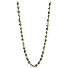 Chanel Vintage Green Gripoix & Crystal Goldtone Chain Necklace