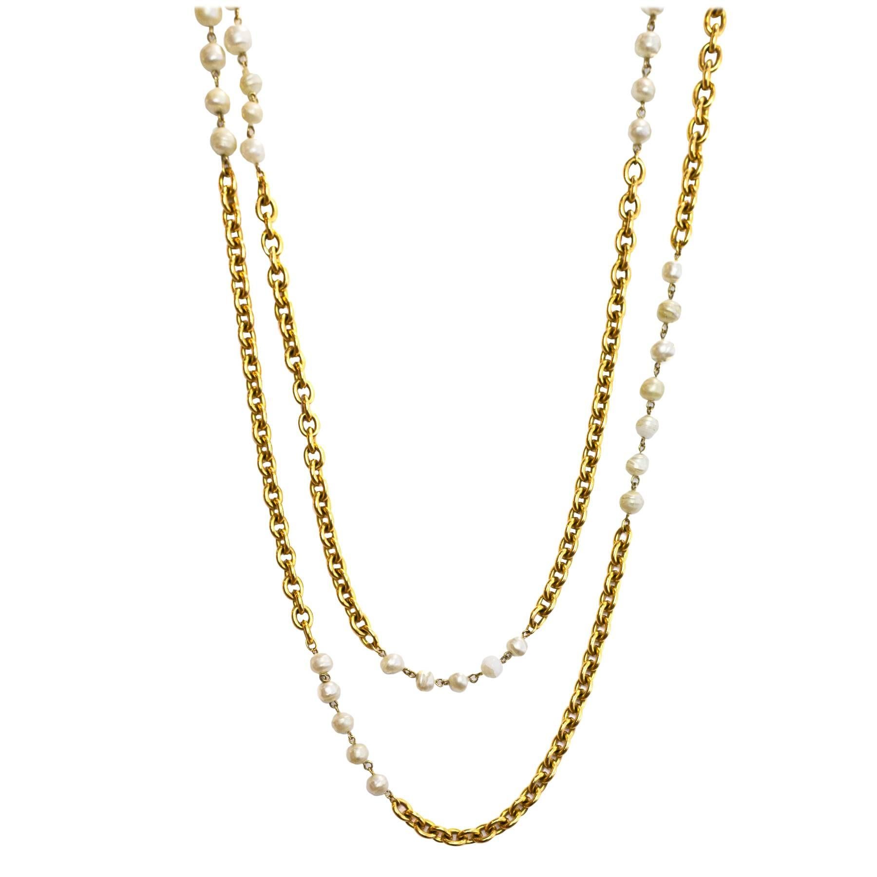 Chanel '90s Vintage Ivory Faux Pearl & Goldtone Extra Long Necklace