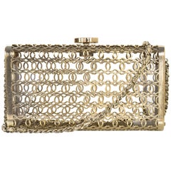 Pochette de soirée Chanel Paris/Dubai Minaudière Moucharabieh CC en métal doré