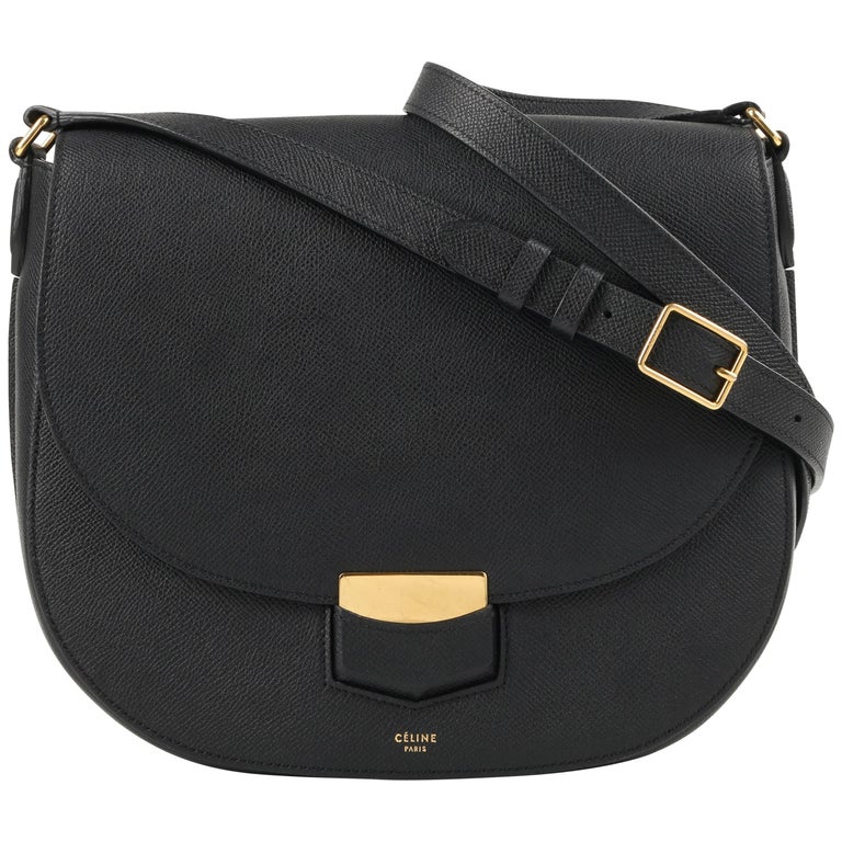 CELINE A/W 2015 "Trotteur Medium" Black Grained Calfskin Leather Saddle