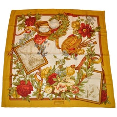 Vintage Ferragamo Gold Border with "Golden Floral Memories" Silk Jacquard Scarf