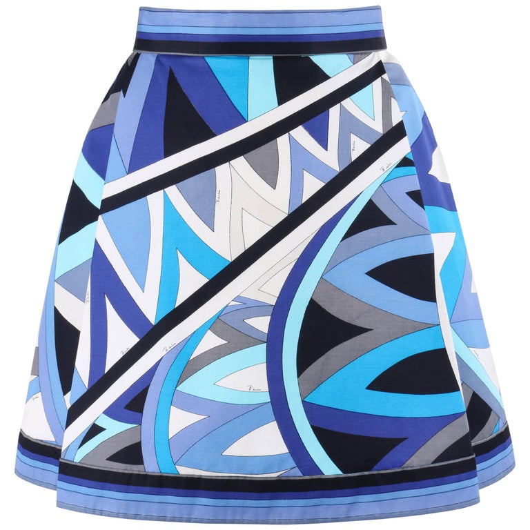 Emilio Pucci 1960s Vintage Blue Geometric Cotton Wrap Beach Skirt