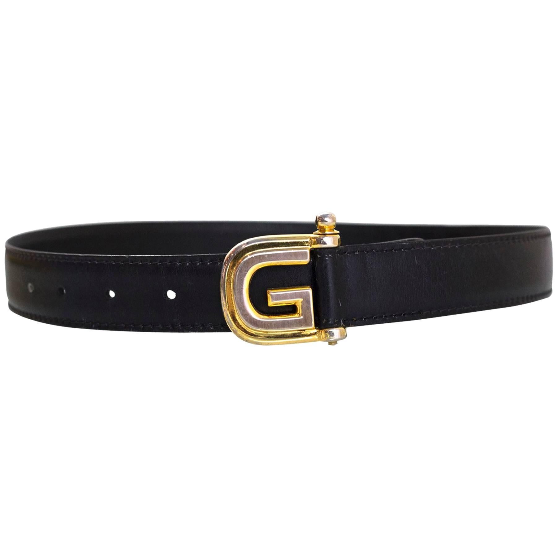 Gucci Vintage Navy Leather G Belt Sz 75