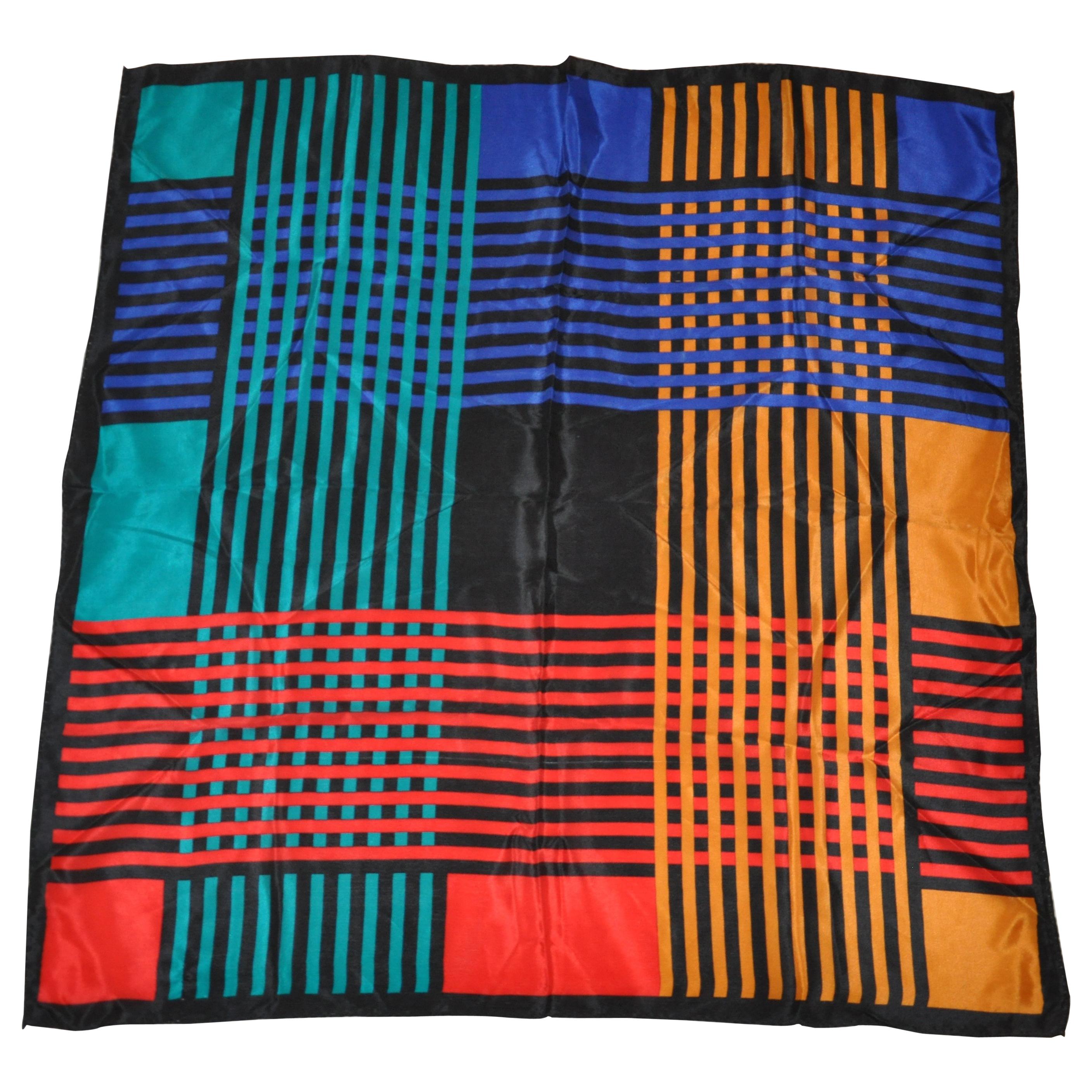 Multi-Color "Abstract Plaid" Silk Scarf For Sale