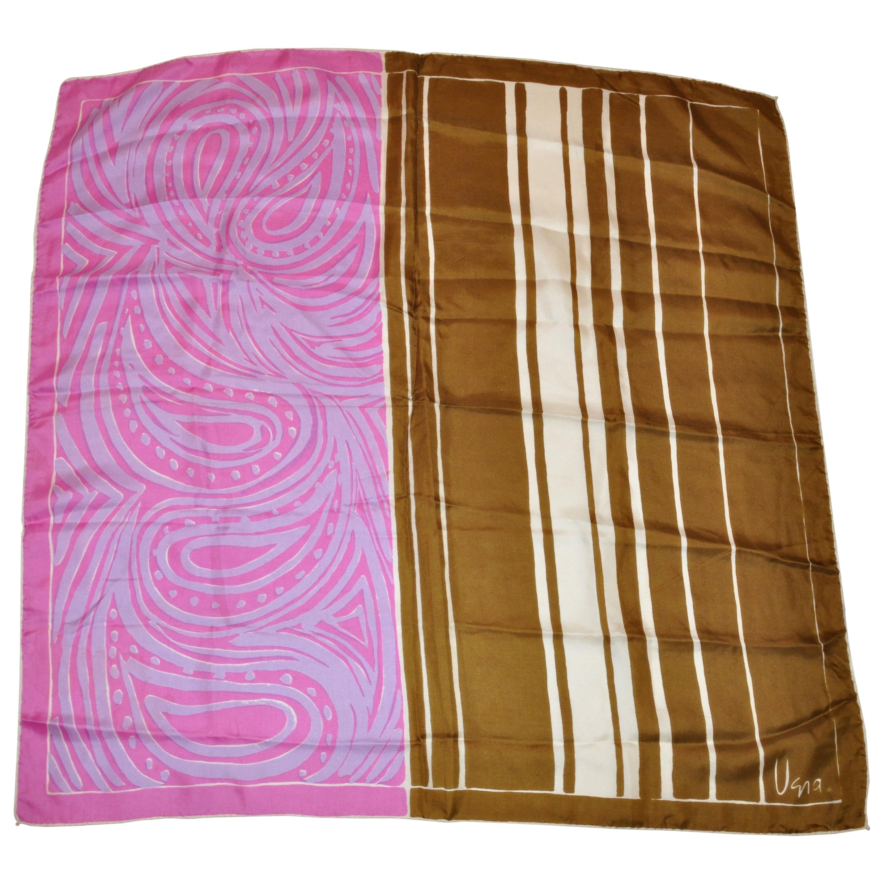 Vera Multi-Color "Stripes and Swirls" Silk Scarf For Sale