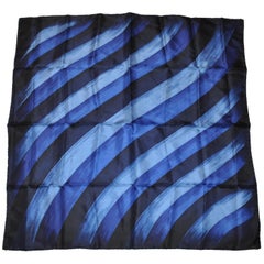 Shades of Blues & Black "Brush Strokes" Silk Scarf with Hand-Rolled Edges