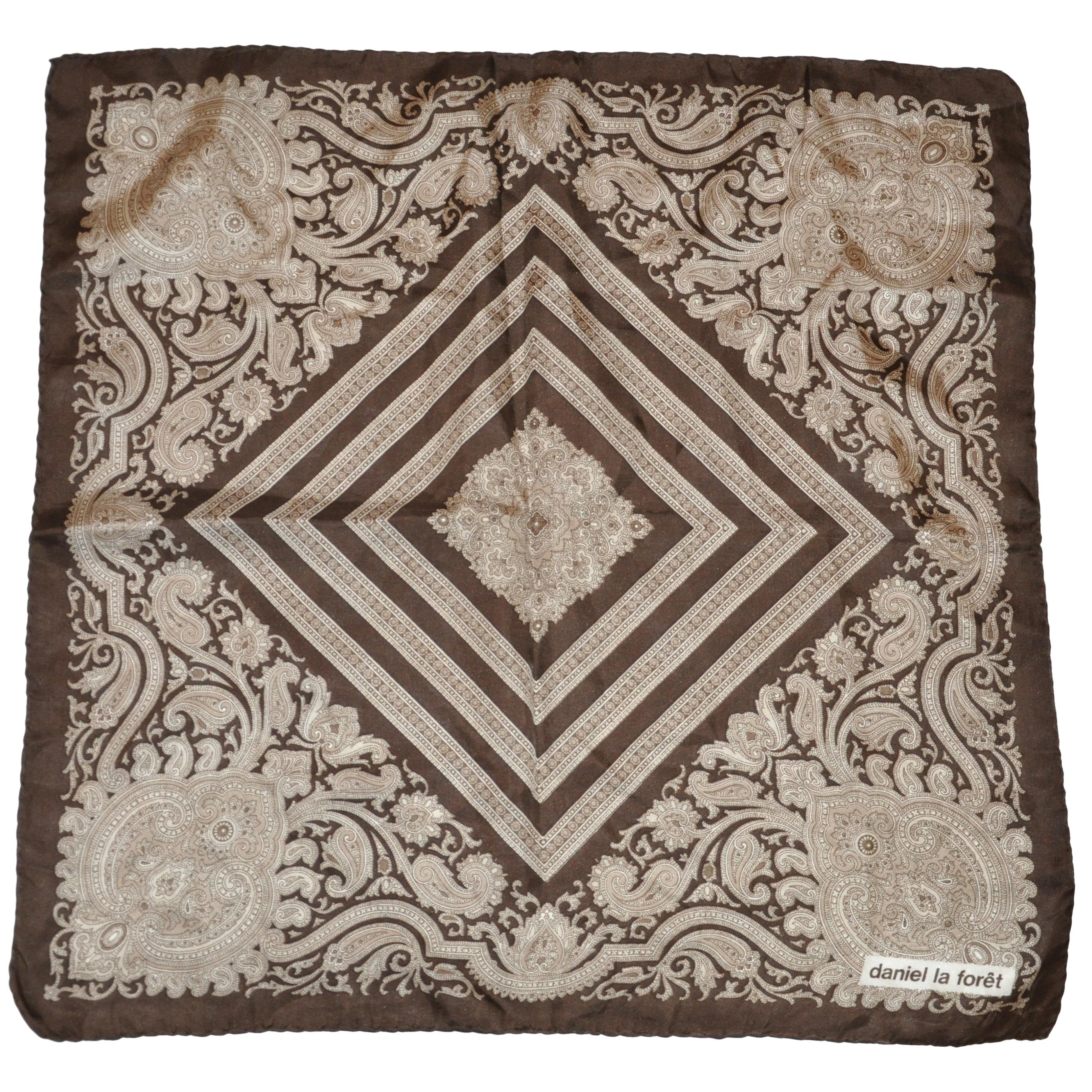 Daniel La Foret Detailed Coco Brown & Ivory Palsey Silk Handkerchief For Sale