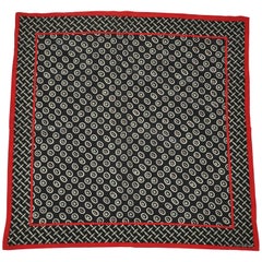 Jones New York Red Border with Black & White "Circles & Dots" Silk Handkerchief