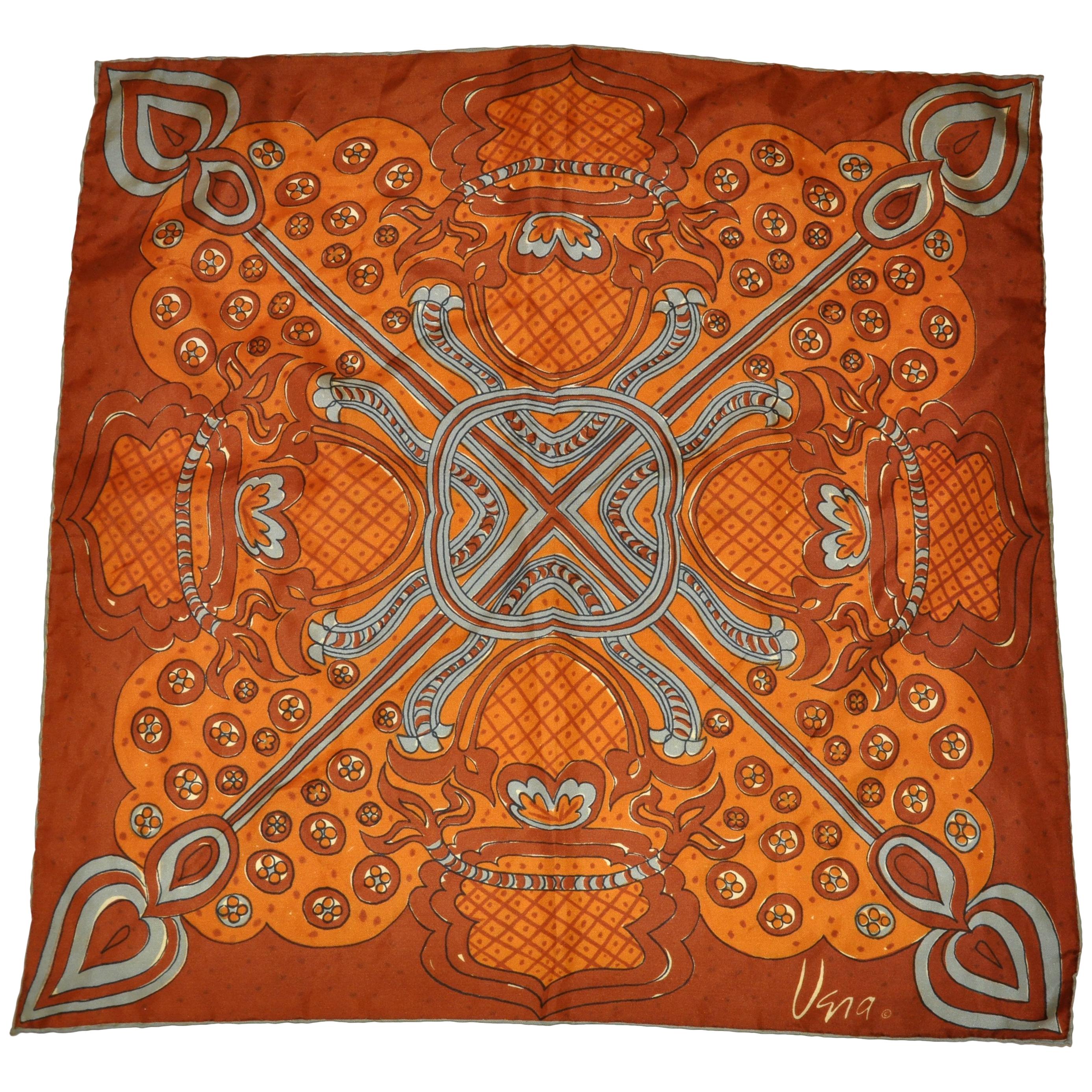 Vera Rich Shades of Brown Hues Abstract Silk Scarf For Sale
