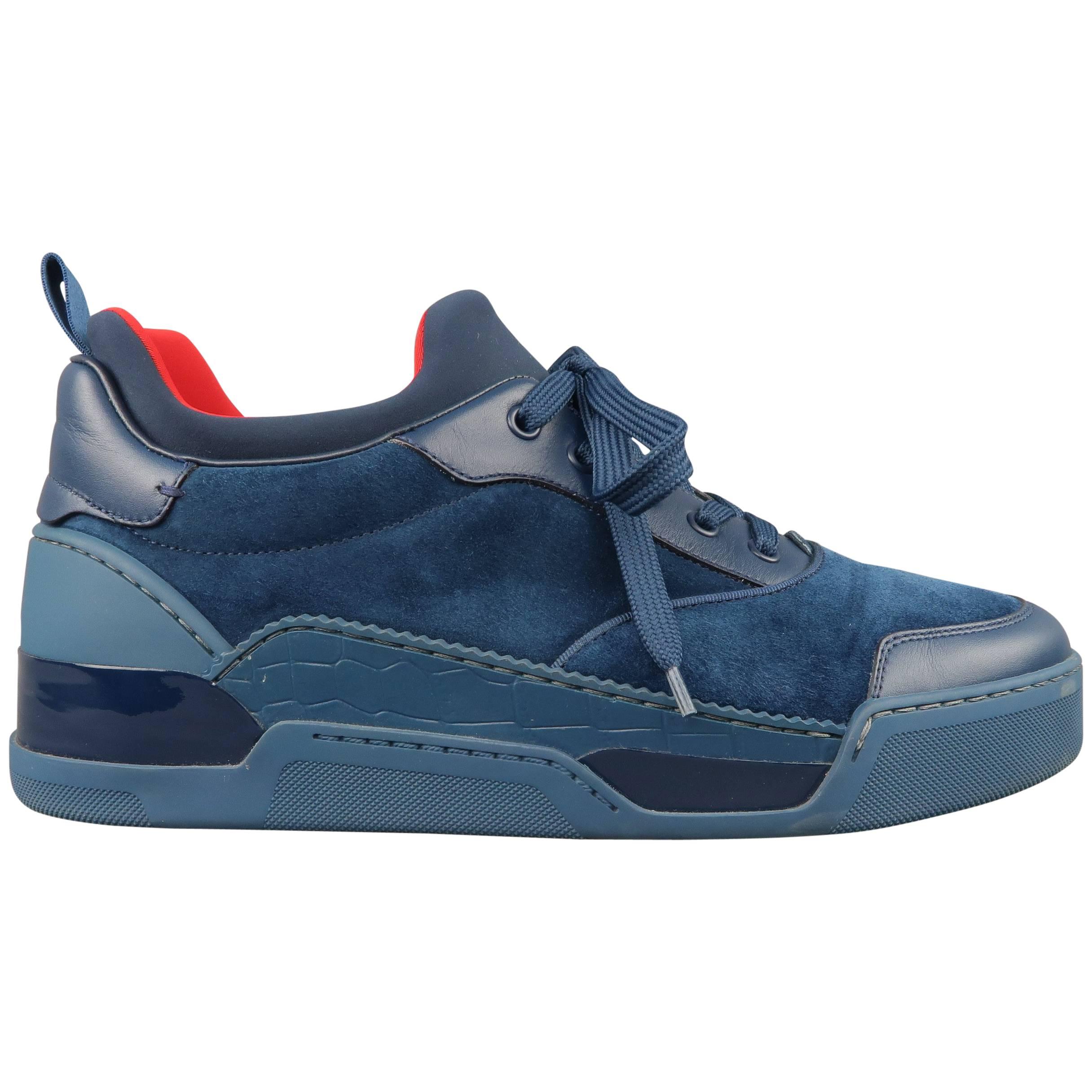 Men's CHRISTIAN LOUBOUTIN Sneakers US 10 Navy Suede & Leather AURELIEN FLAT 