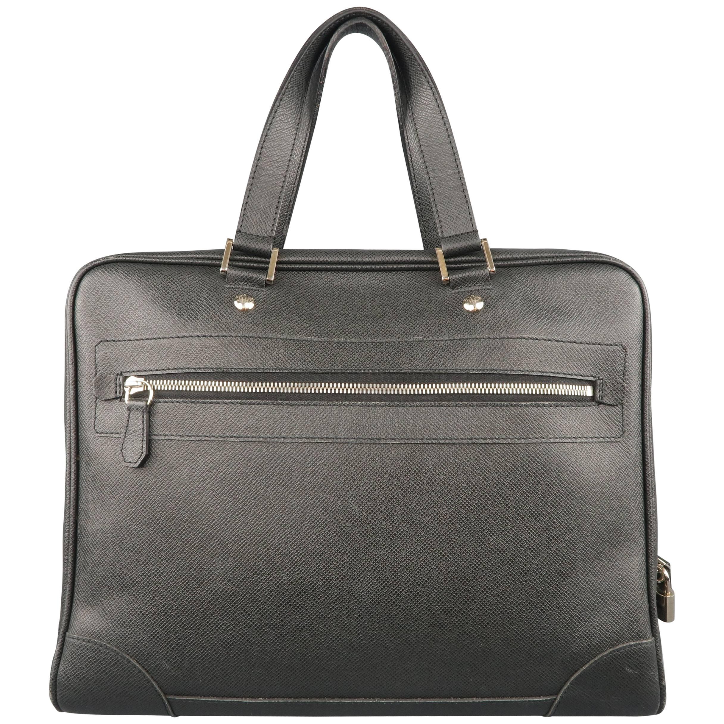 Louis Vuitton Men's Briefcase Black Taiga Textured Leather Travel Bag Attache 