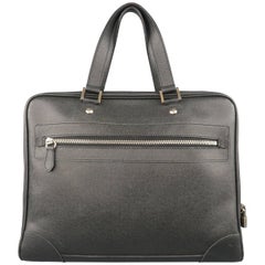 Louis Vuitton Men's Briefcase Black Taiga Textured Leather Travel Bag Attache