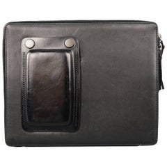 LANVIN Black Leather iPad Tablet Exterior Pocket Clutch