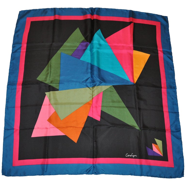Carlyn Deep Turquoise Border Multi Abstract Silk Scarf For Sale at 1stDibs