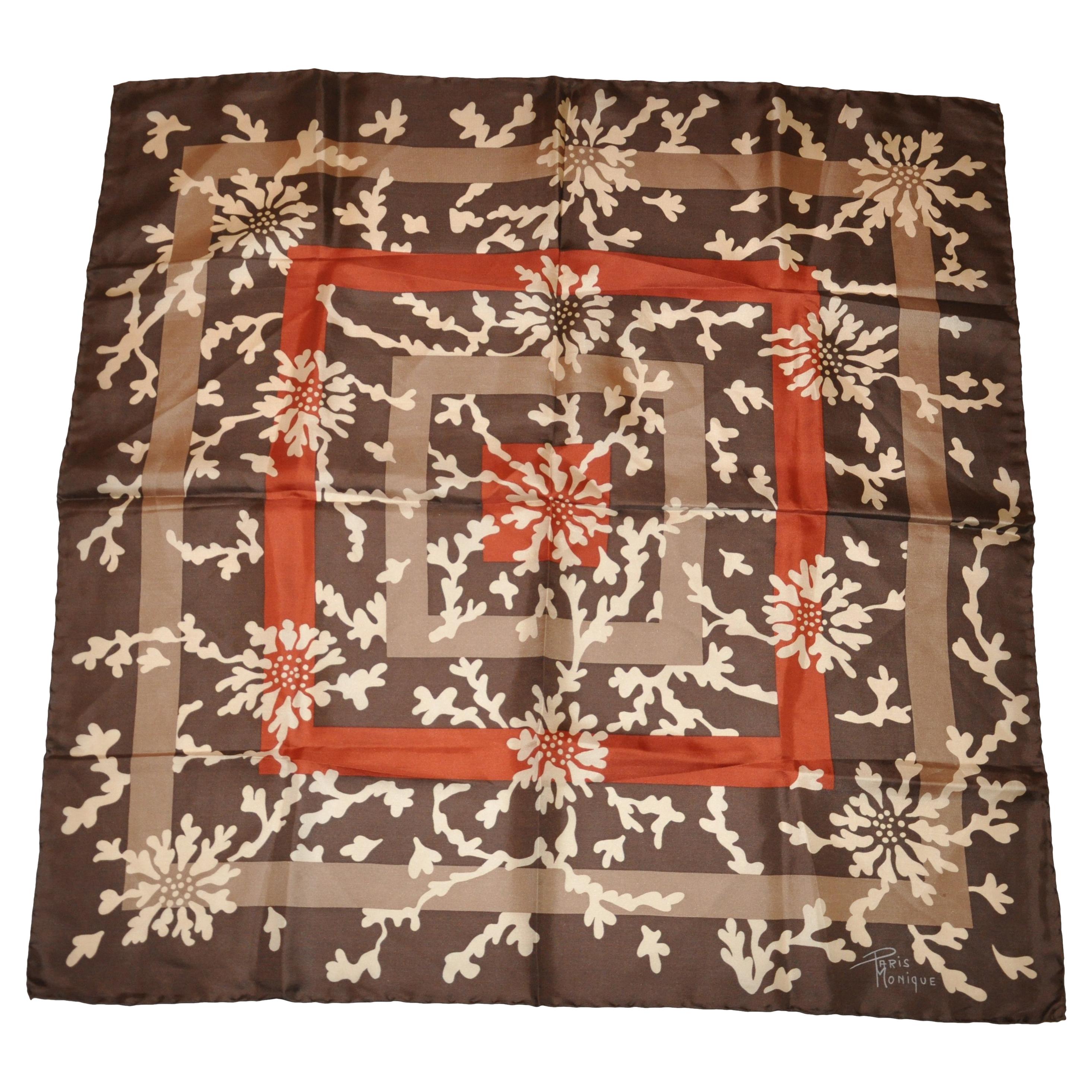 Paris Monique Shades of "Fall Foliage" Silk Scarf For Sale