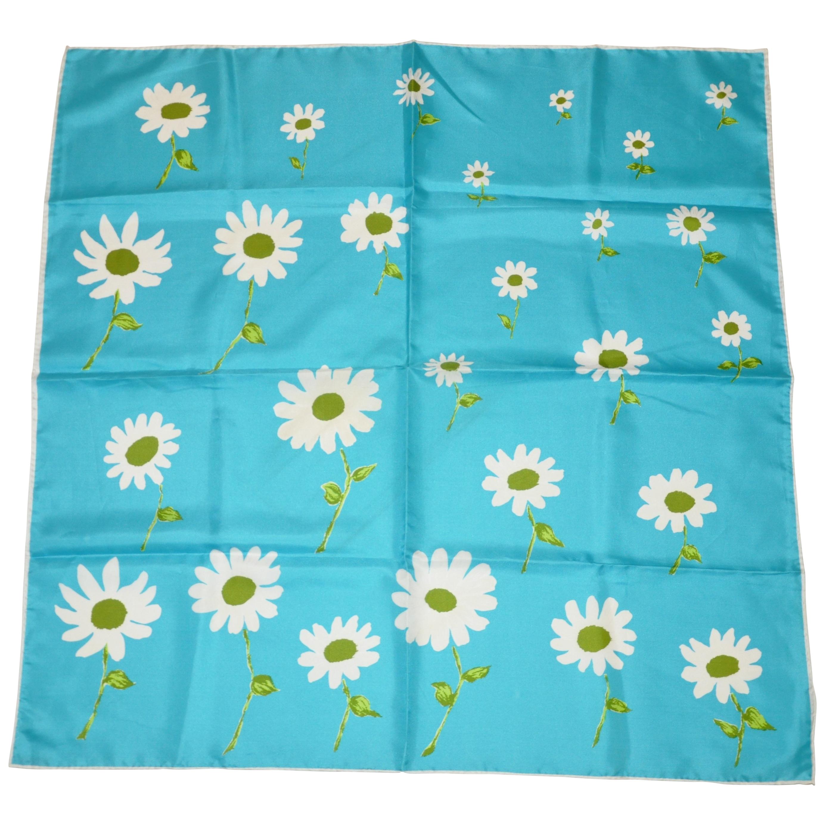 Baar & Beards Rich Turquoise with "White Floral" Silk Scarf For Sale